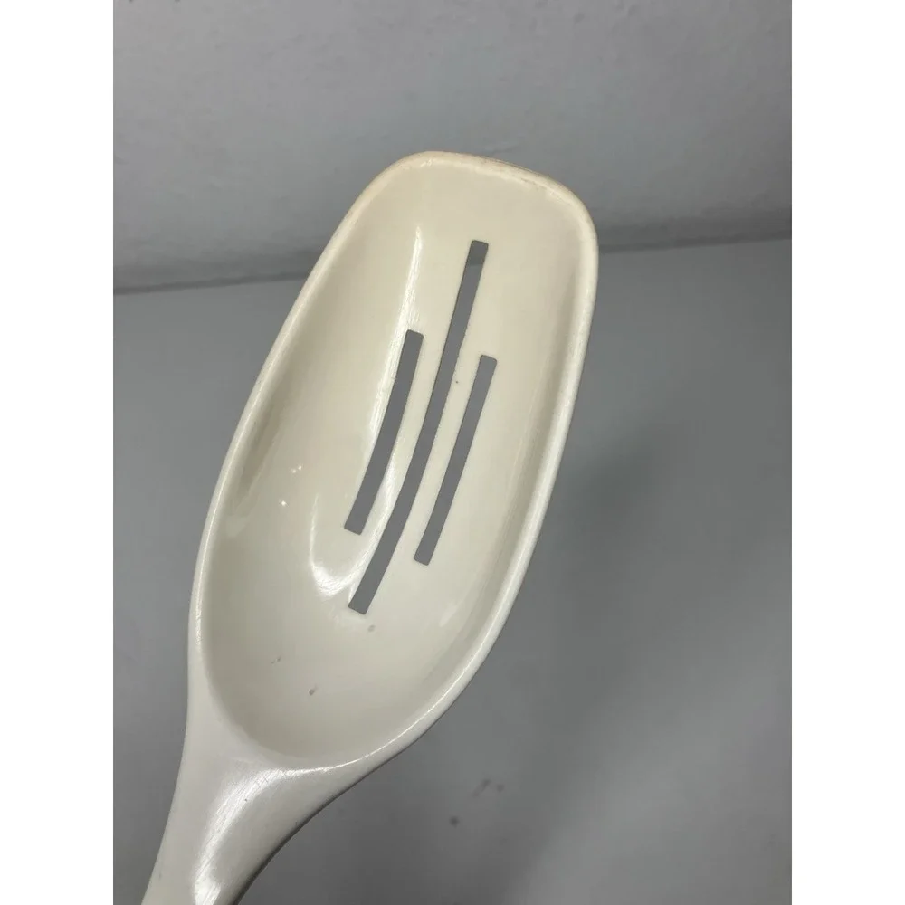 FOLEY Nylon Slotted Serving Spoon Ivory Cream Kitchen Utensil 11 Inches Vintage